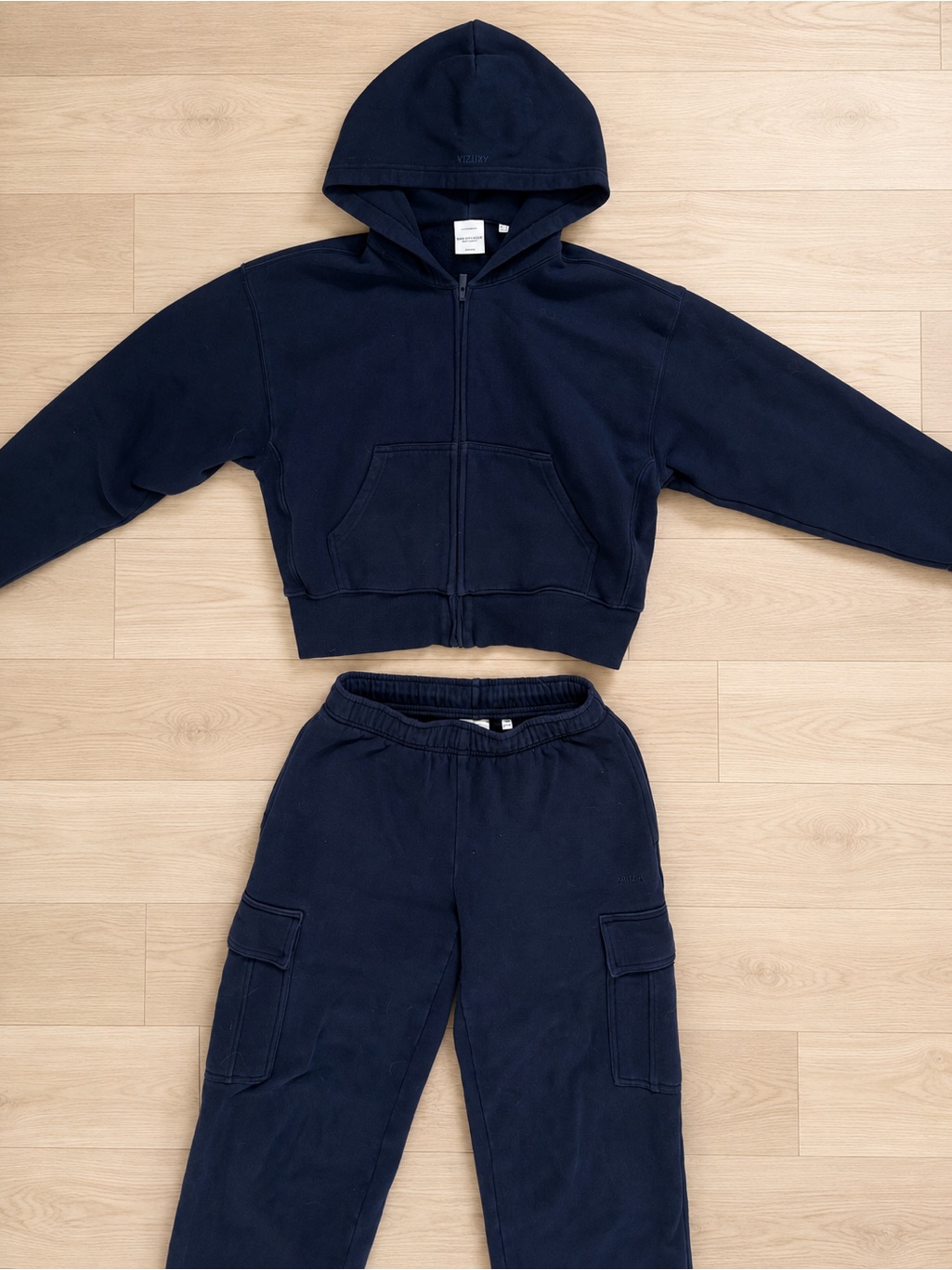 Aritzia Navy Full-Zip Hoodie With Cargo Sweatpants (Admiral Set)